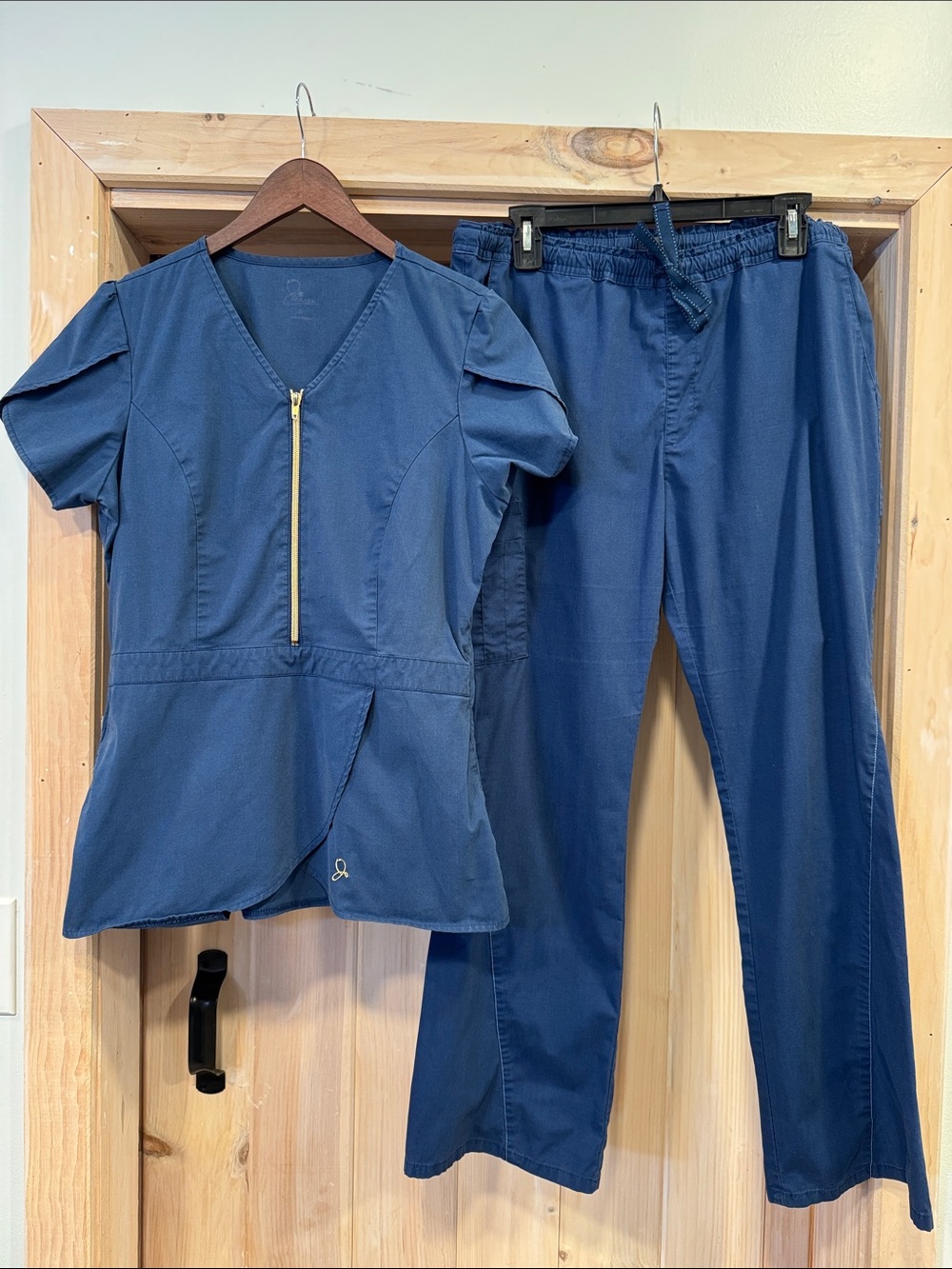 Jaanuu Navy Zip-Front Scrub Top with Matching Pants